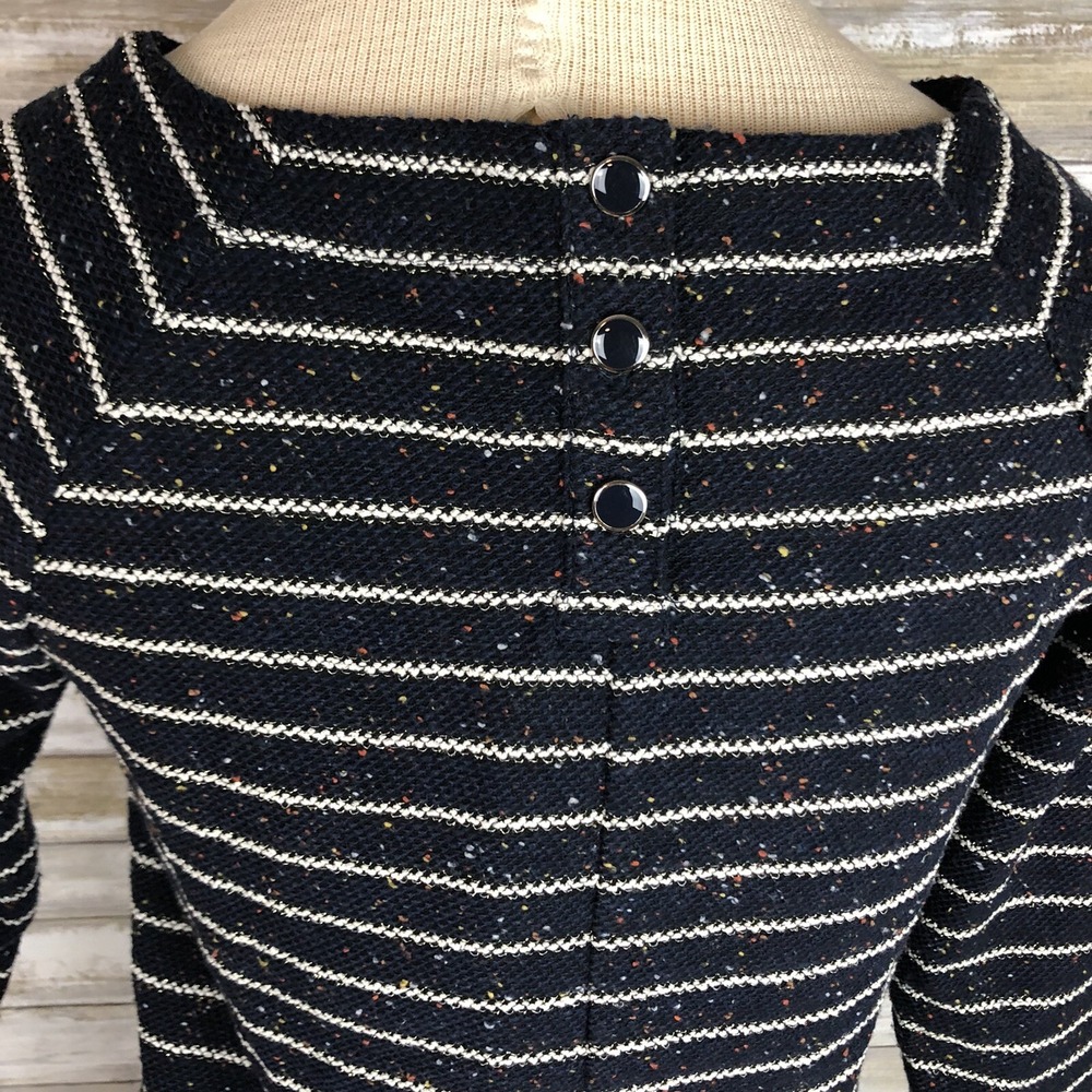 BANANA REPUBLIC Top Womens XS Cream Navy Striped Gold Thread 3/4 Sleeve Blouse - Picture 5 of 7